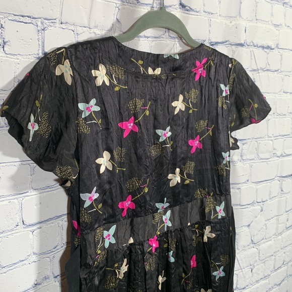 Free People Silk Babydoll Floral Mini Dress Deep V-Neck Black Whimsigoth Y2K 4 - Picture 9 of 10